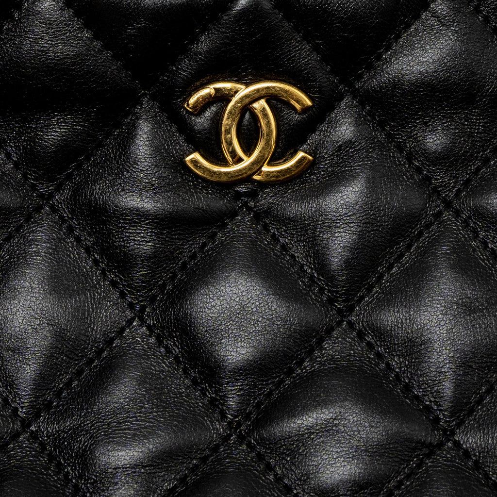 CHANEL 22K HOBO SHOULDER BAG LAMBSKIN BLACK BRUSHED GHW (MICROCHIP)