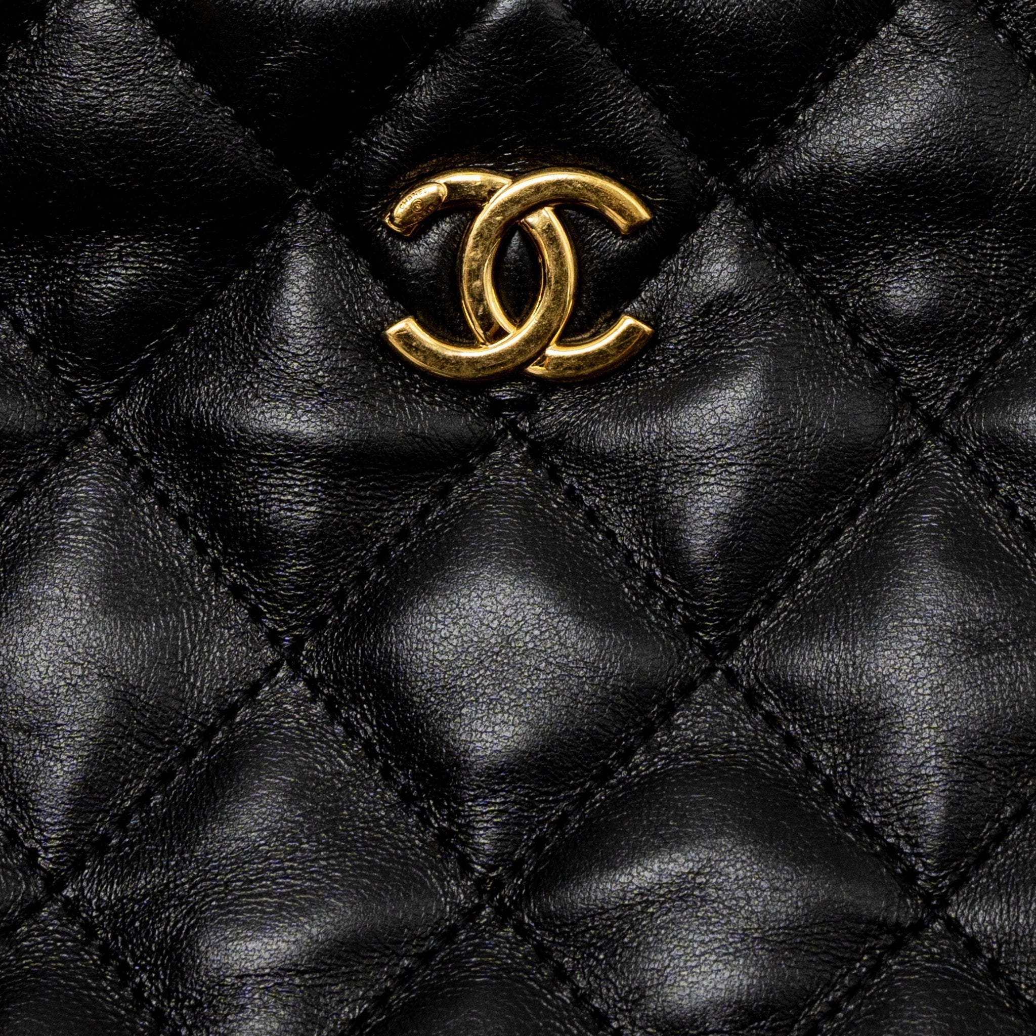 CHANEL 22K HOBO SHOULDER BAG LAMBSKIN BLACK BRUSHED GHW (MICROCHIP)