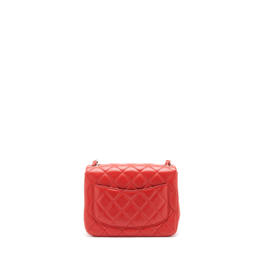CHANEL MINI SQUARE FLAP BAG LAMBSKIN RED SHW
