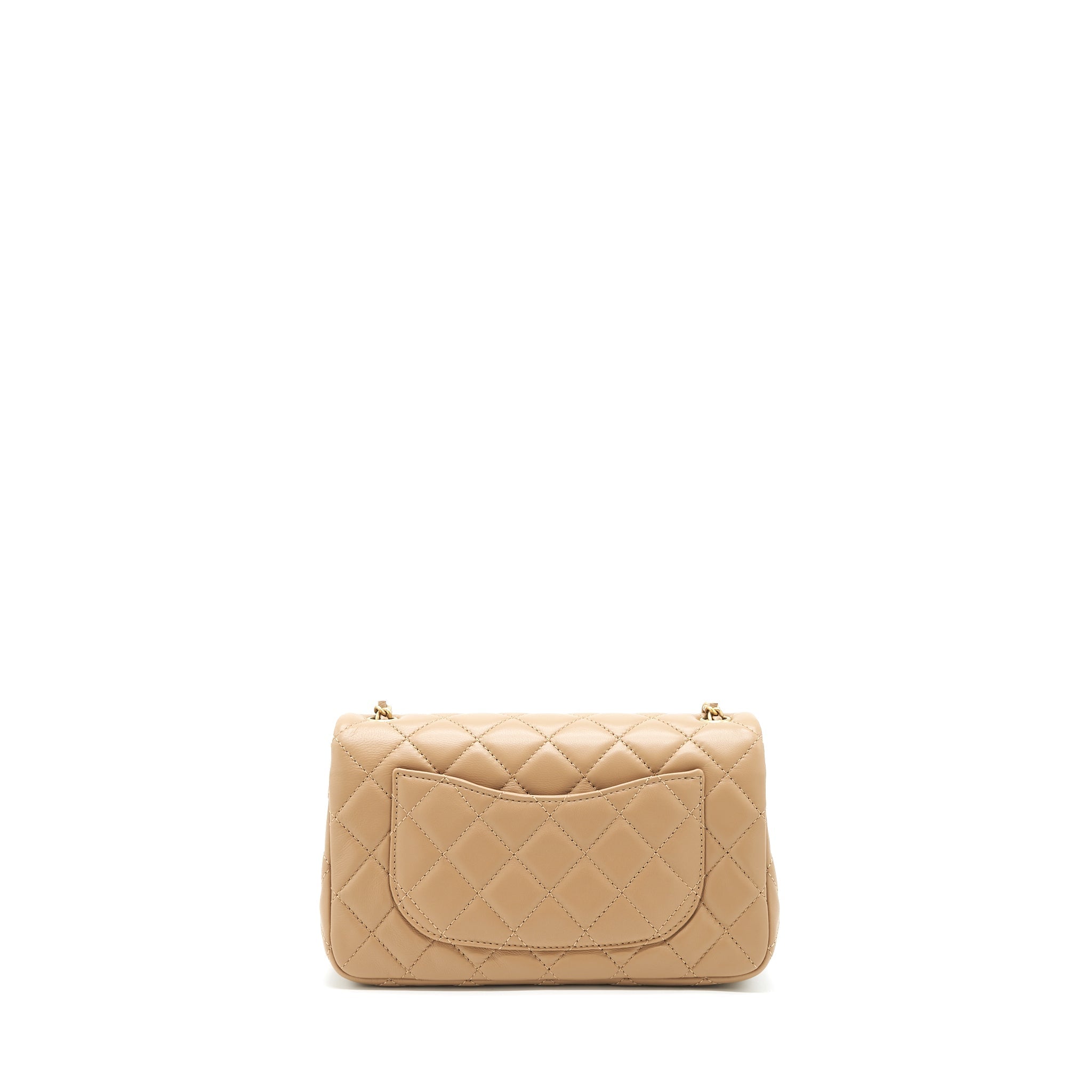 CHANEL 22B PEARL CRUSH MINI RECTANGULAR FLAP BAG LAMBSKIN DARK BEIGE GHW (MICROCHIP)