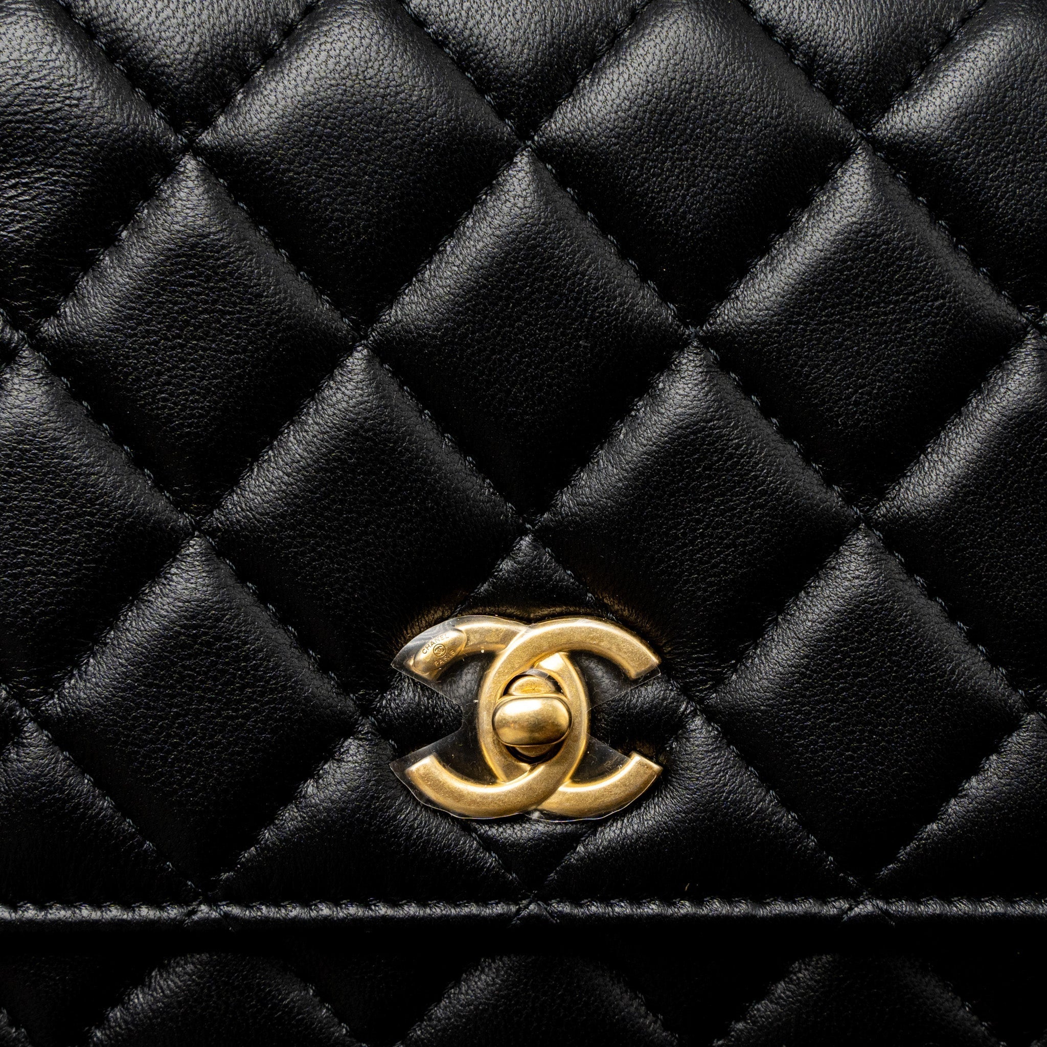CHANEL PEARL CRUSH WALLET ON CHAIN LAMBSKIN BLACK GHW (MICROCHIP)