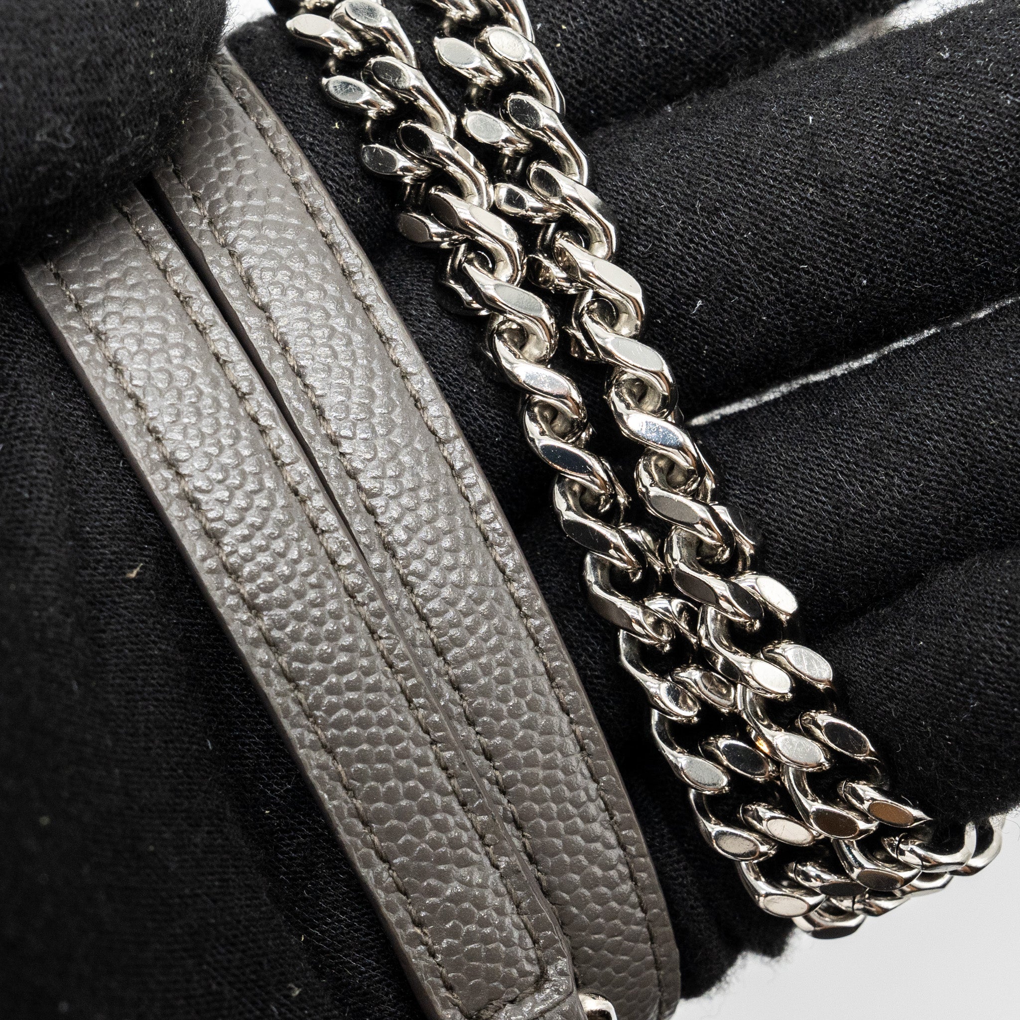 SAINT LAURENT/YSL ENVELOP CHAIN BAG CALFSKIN GREY SHW