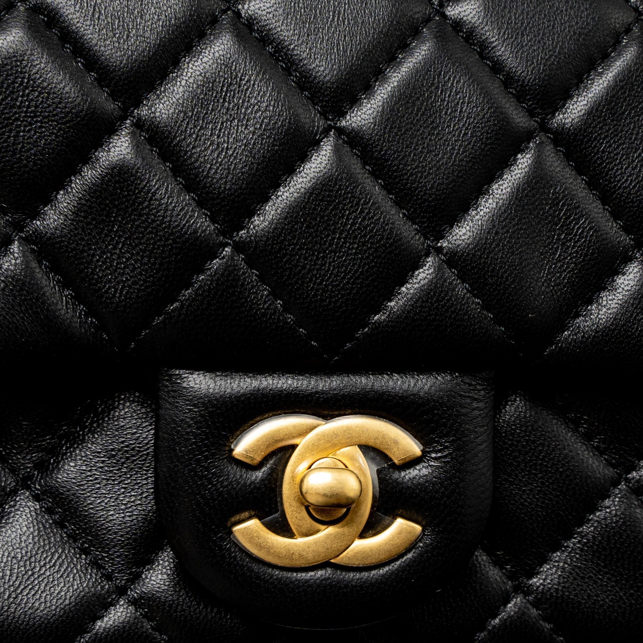 CHANEL PEARL CRUSH MINI SQUARE FLAP BAG LAMBSKIN BLACK BRUSHED GHW (MICROCHIP)