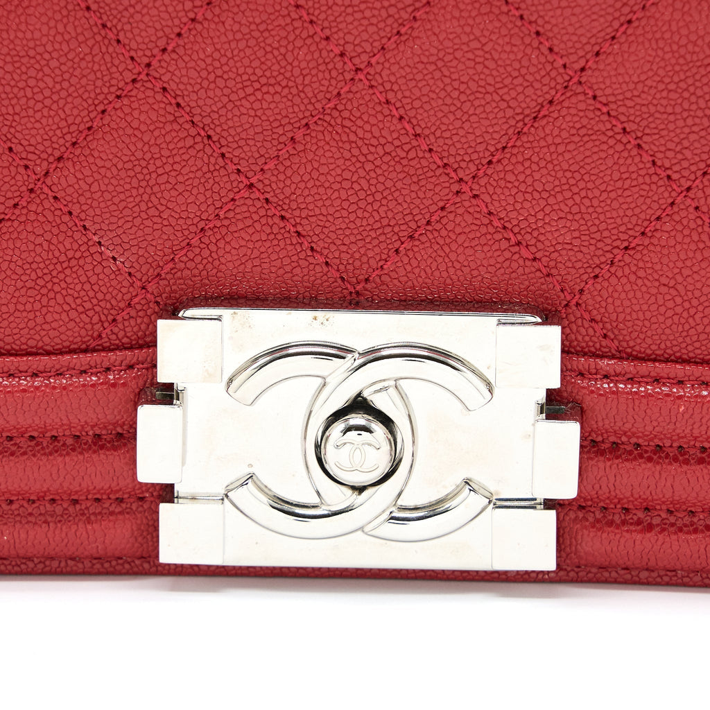 CHANEL MEDIUM BOY BAG GRAINED CALFSKIN RED SHW