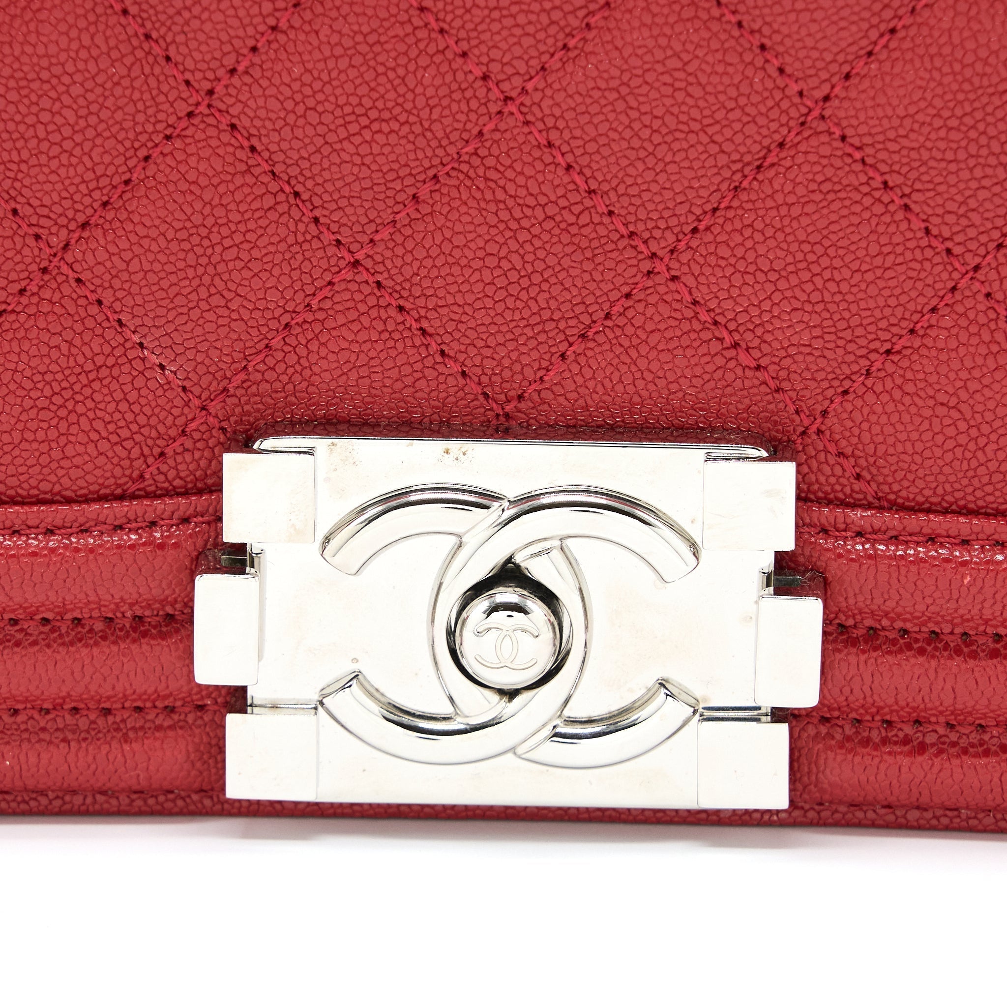 CHANEL MEDIUM BOY BAG GRAINED CALFSKIN RED SHW