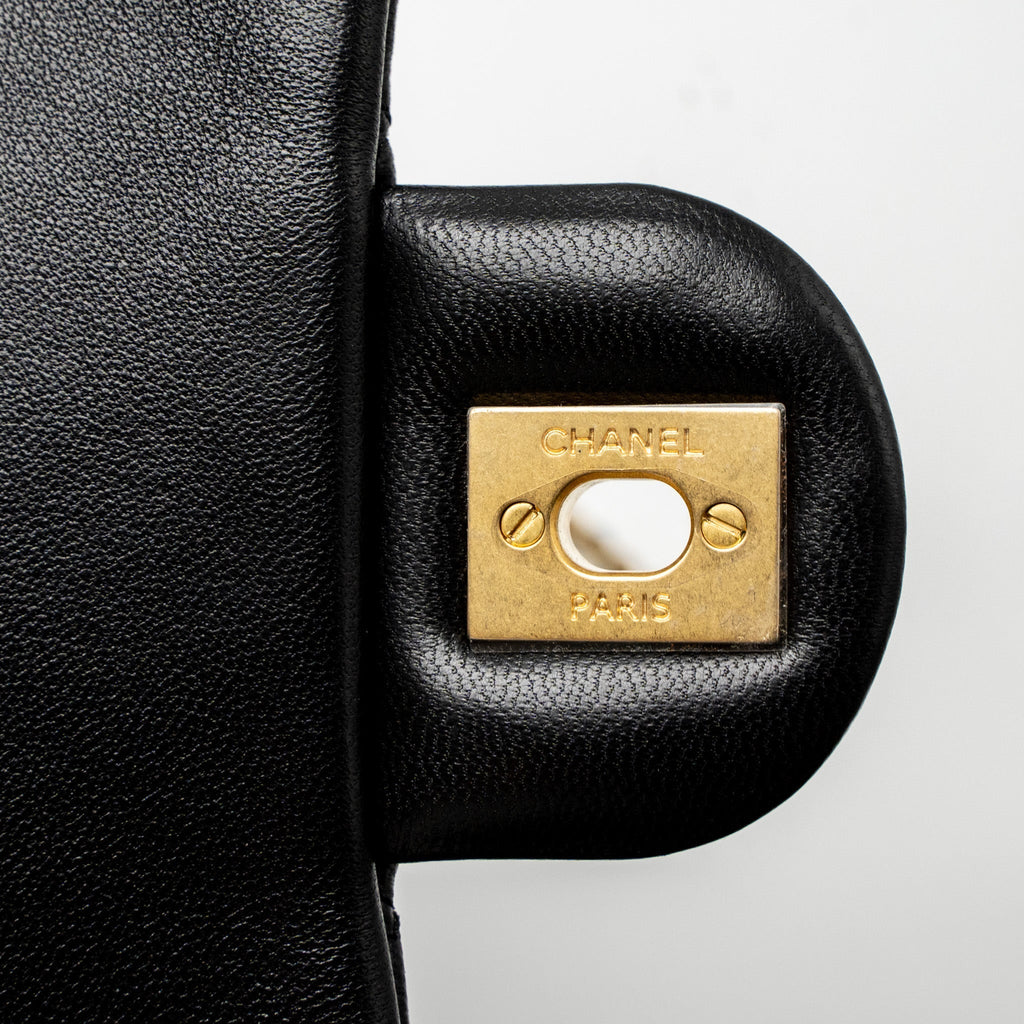 CHANEL PEARL CRUSH MINI SQUARE FLAP BAG LAMBSKIN BLACK BRUSHED GHW (MICROCHIP)