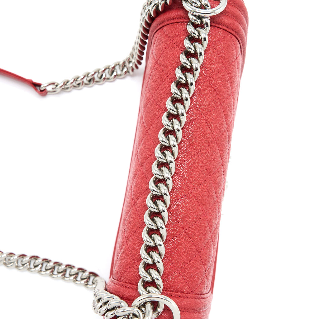 CHANEL MEDIUM BOY BAG GRAINED CALFSKIN RED SHW