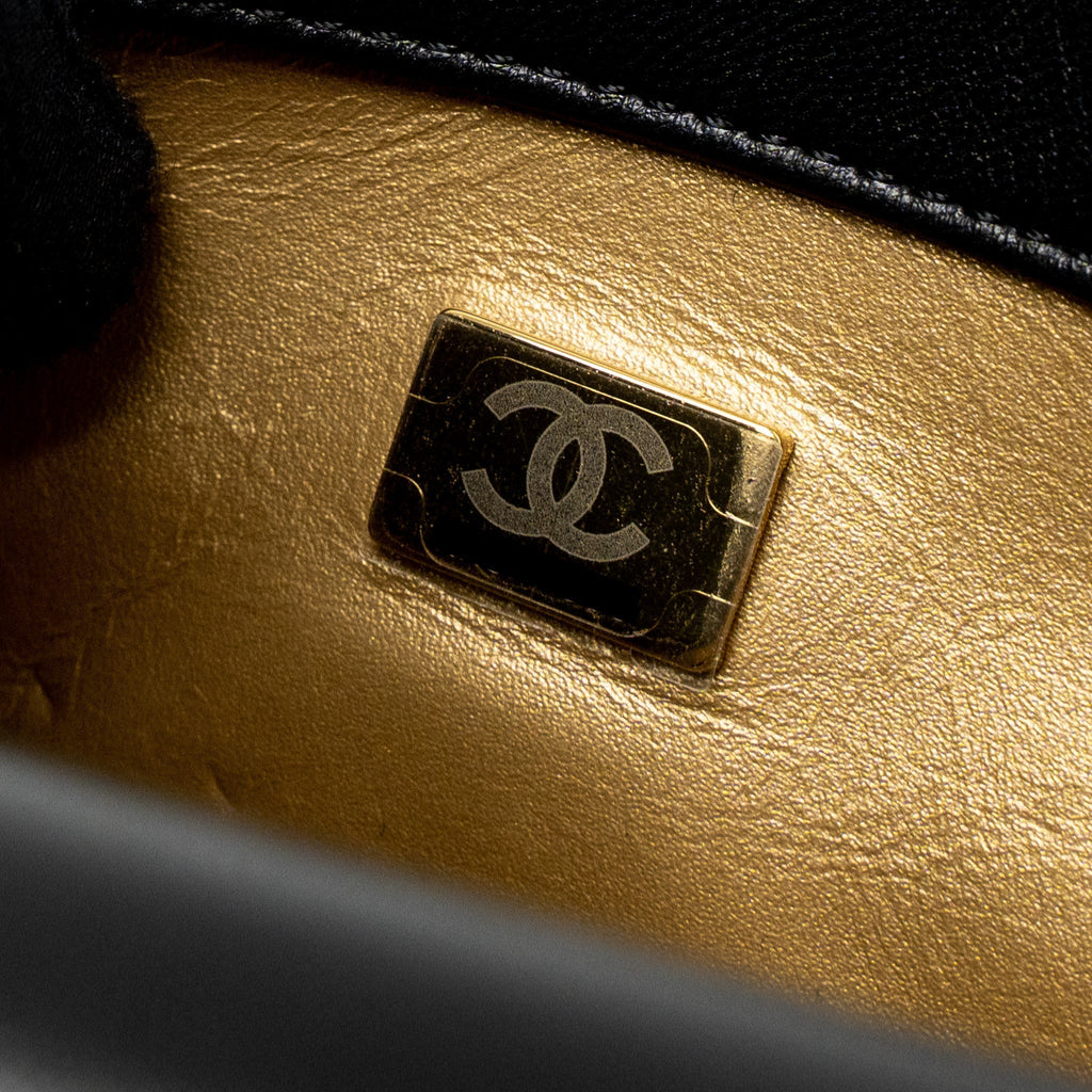 CHANEL PEARL CRUSH MINI SQUARE FLAP BAG LAMBSKIN BLACK BRUSHED GHW (MICROCHIP)