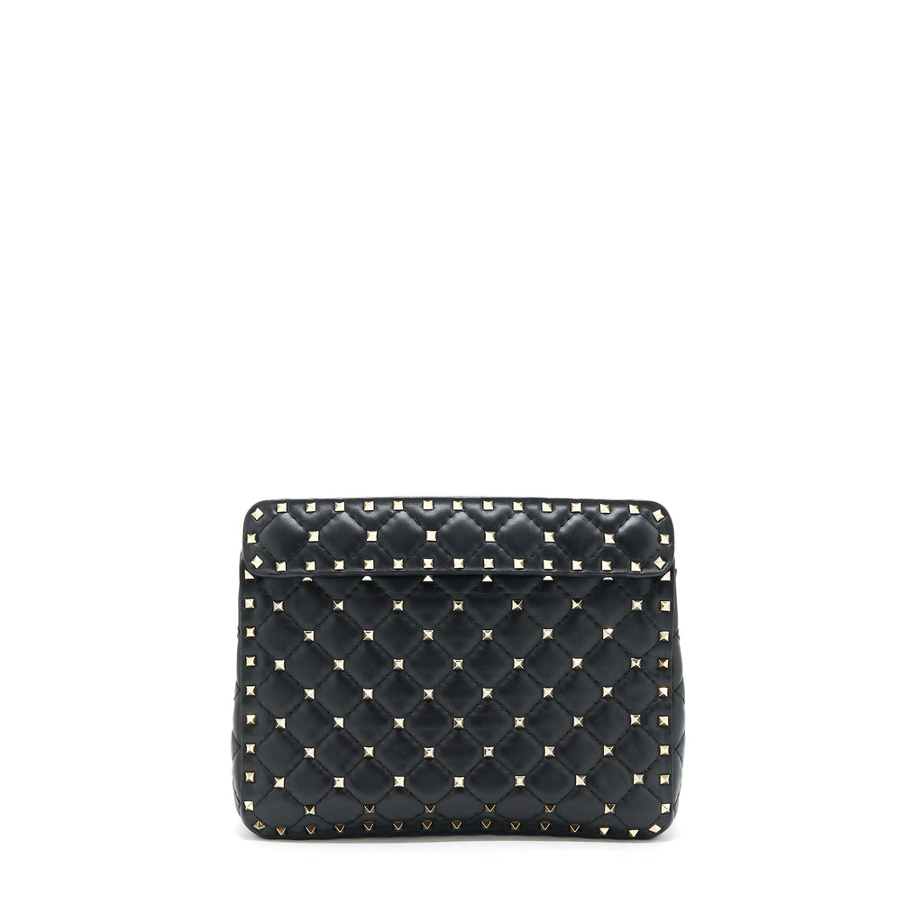 VALENTINO GARAVANI MEDIUM ROCKSTUD SPIKE SHOULDER BLACK LETTER PRINT LGHW