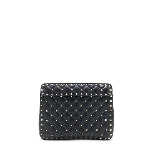 VALENTINO GARAVANI MEDIUM ROCKSTUD SPIKE SHOULDER BLACK LETTER PRINT LGHW