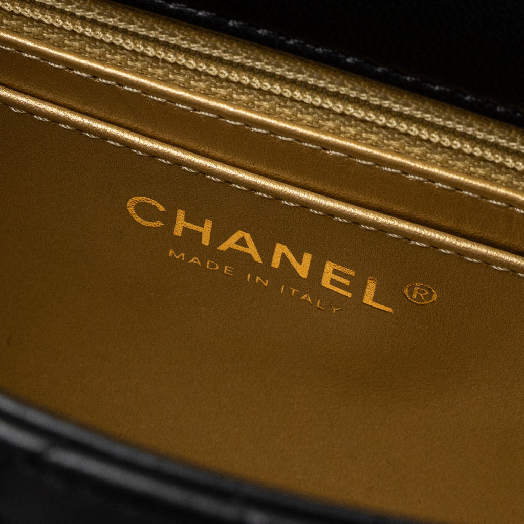 CHANEL PEARL CRUSH MINI SQUARE FLAP BAG LAMBSKIN BLACK BRUSHED GHW (MICROCHIP)