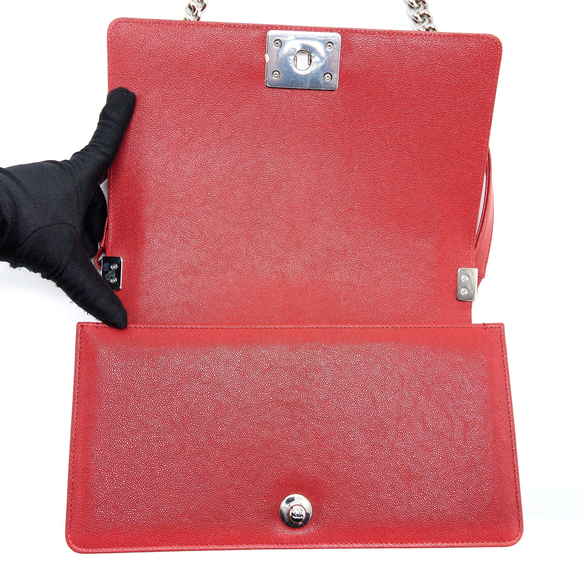 CHANEL MEDIUM BOY BAG GRAINED CALFSKIN RED SHW