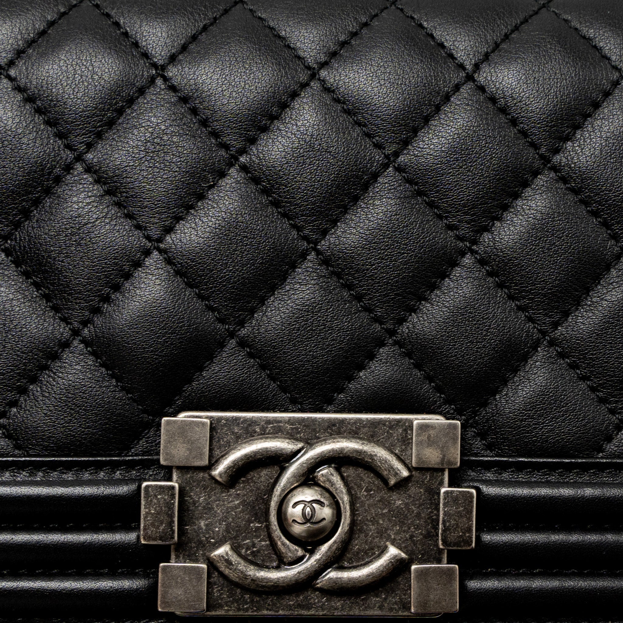 CHANEL SMALL BOY BAG CALFSKIN BLACK RUTHENIUM SILVER HARDWARE