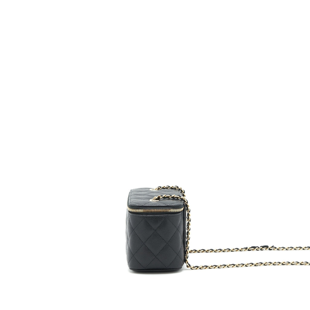CHANEL CAVIAR LONG VANITY CASE WITH CHAIN CAVIAR BLACK LGHW