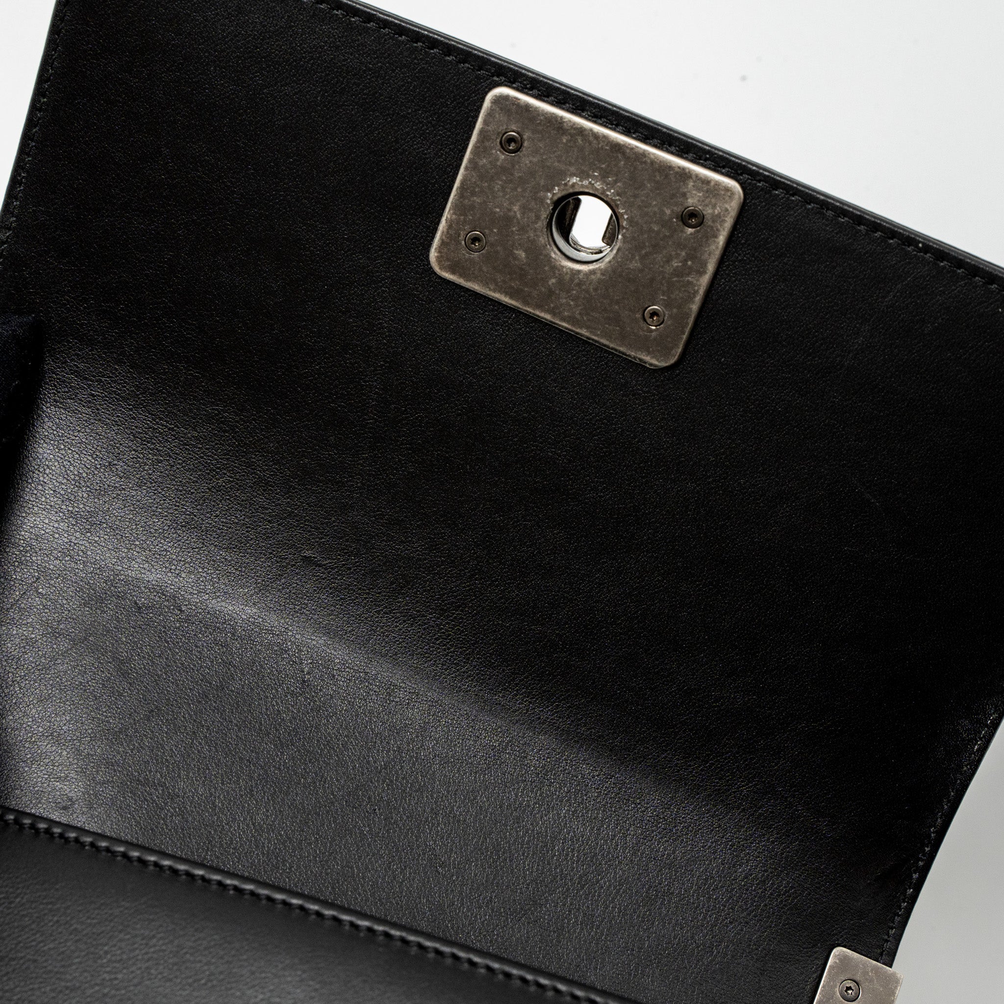 CHANEL SMALL BOY BAG CALFSKIN BLACK RUTHENIUM SILVER HARDWARE