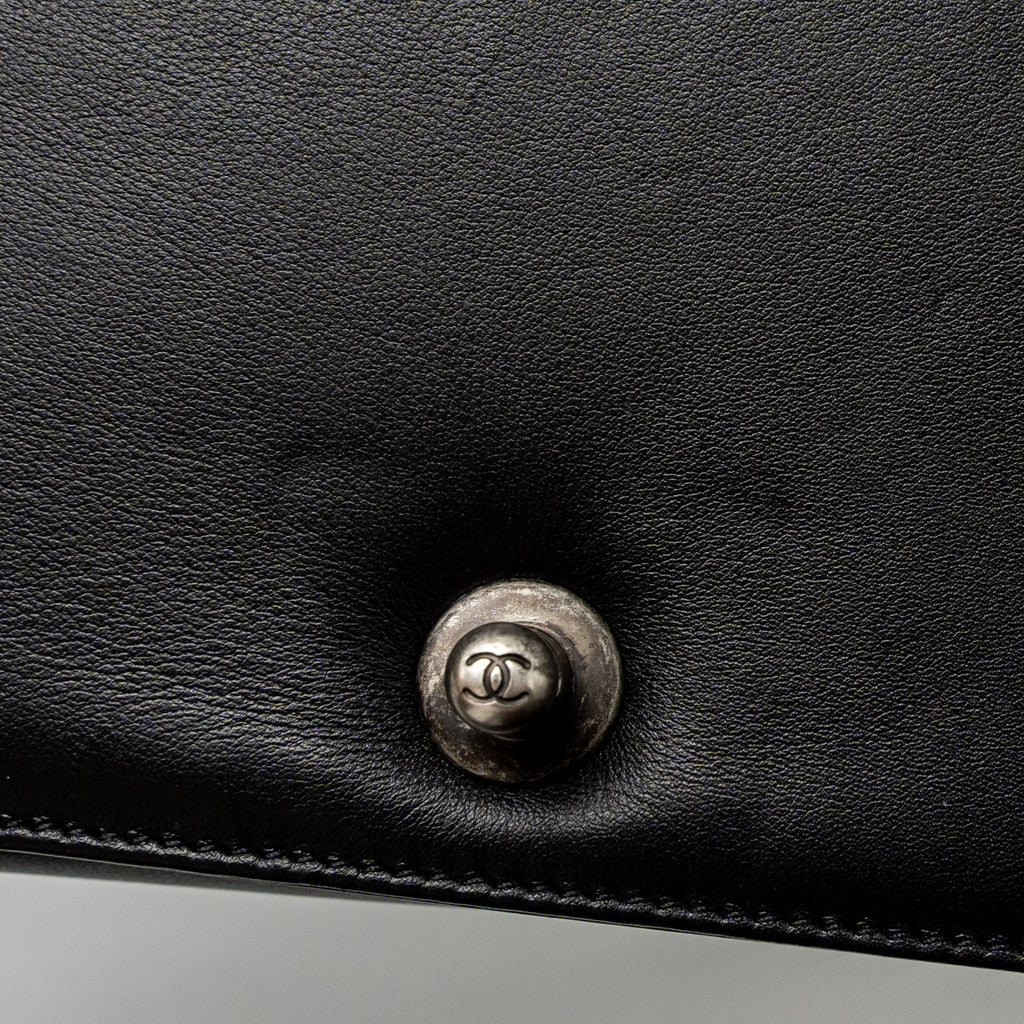 CHANEL SMALL BOY BAG CALFSKIN BLACK RUTHENIUM SILVER HARDWARE