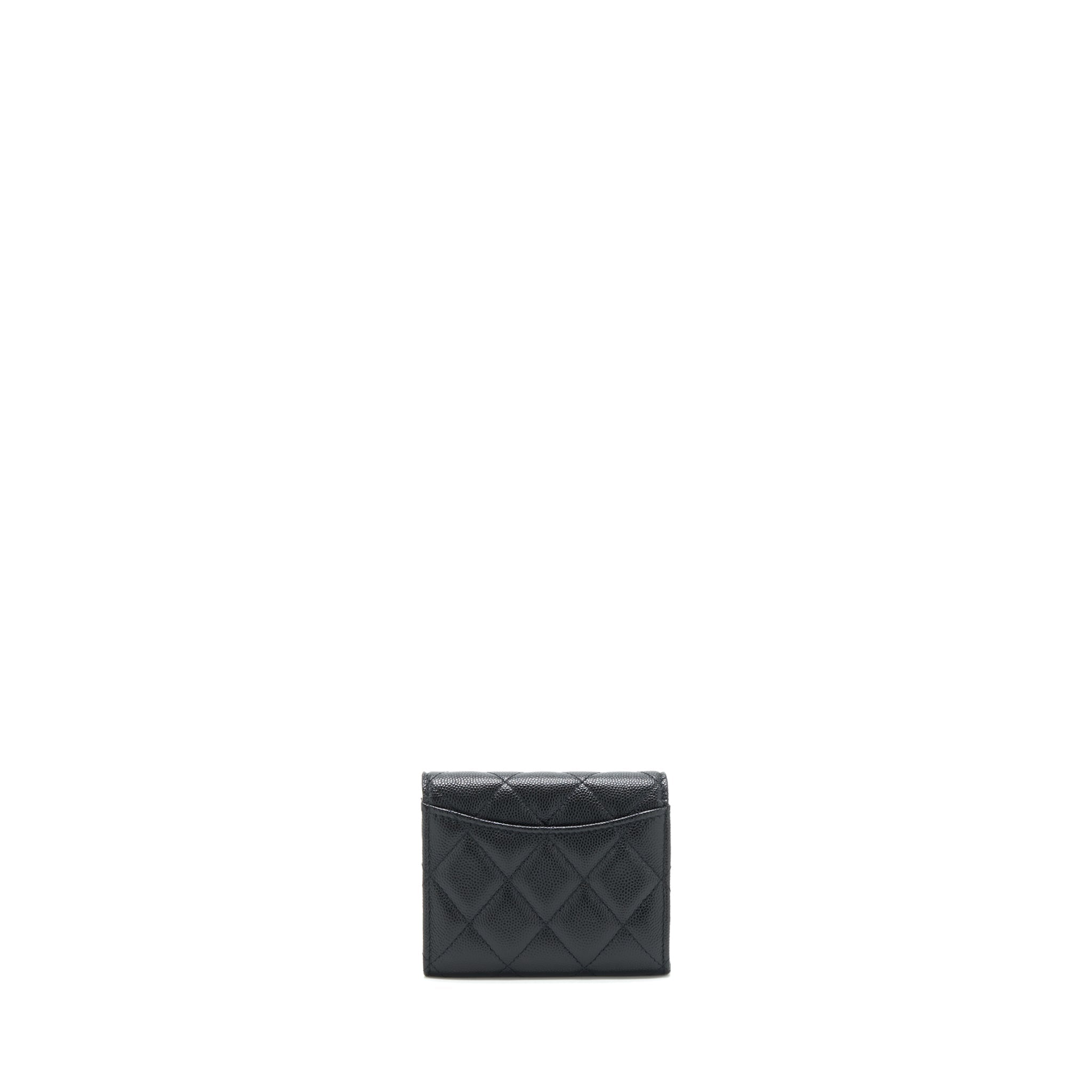 CHANEL CLASSIC CARD HOLDER WITH CHAIN CAVIAR BLACK LGHW