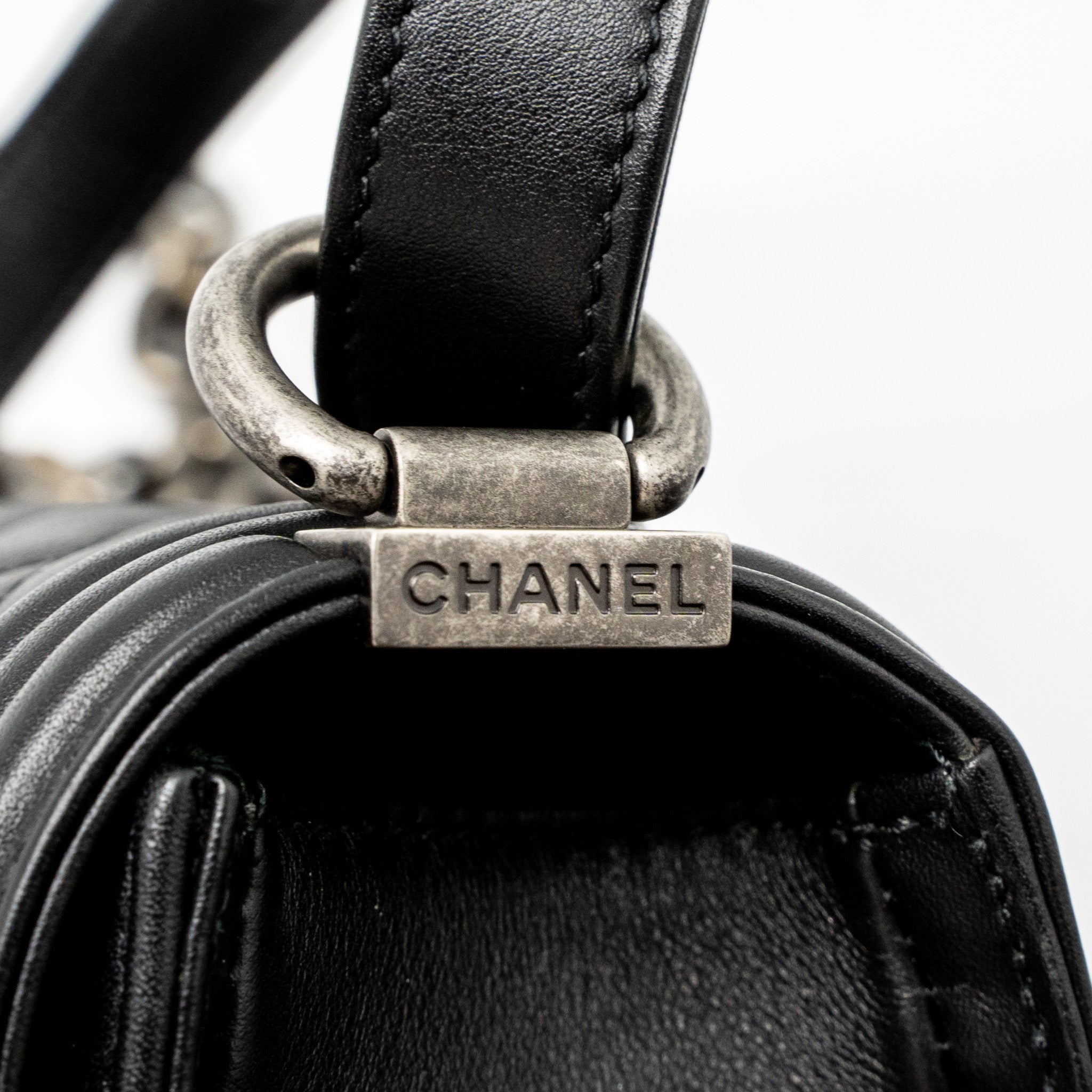 CHANEL SMALL BOY BAG CALFSKIN BLACK RUTHENIUM SILVER HARDWARE