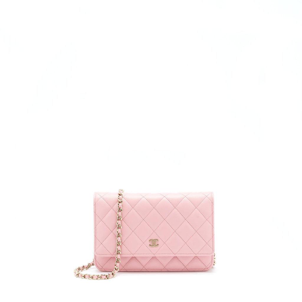 CHANEL 22C CLASSIC WALLET ON CHAIN CAVIAR PINK LGHW (MICROCHIP)