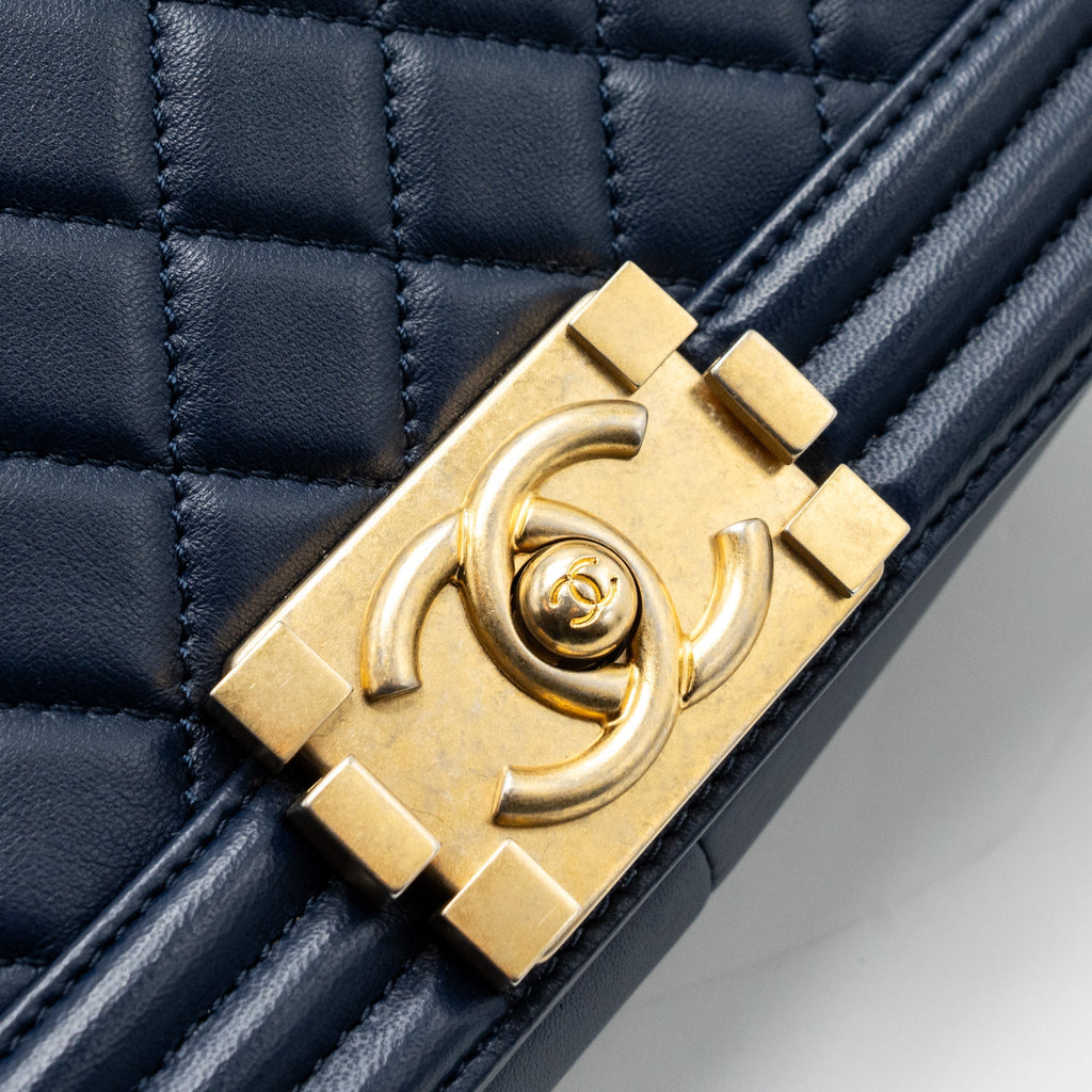 CHANEL MEDIUM BOY BAG LAMBSKIN DARK BLUE GHW