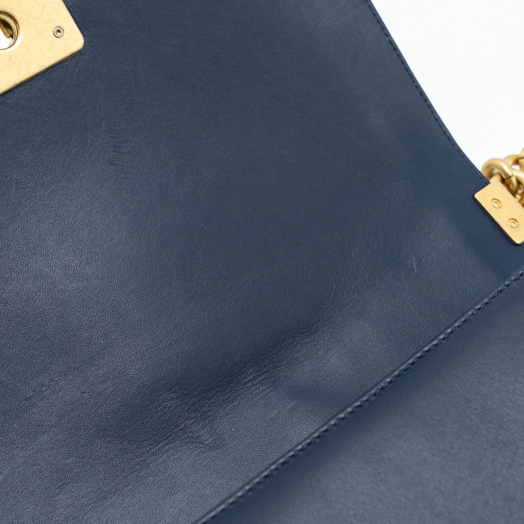 CHANEL MEDIUM BOY BAG LAMBSKIN DARK BLUE GHW