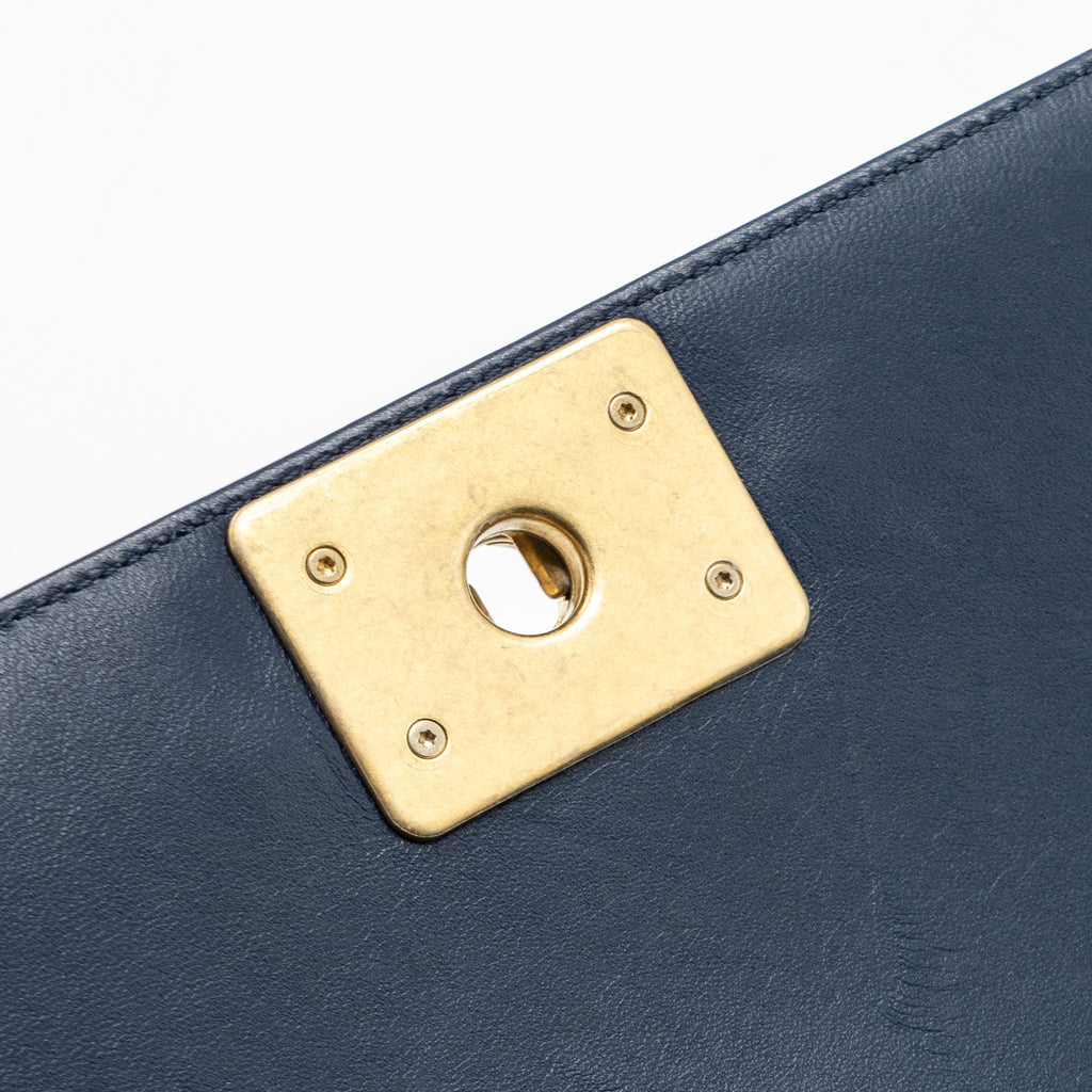 CHANEL MEDIUM BOY BAG LAMBSKIN DARK BLUE GHW