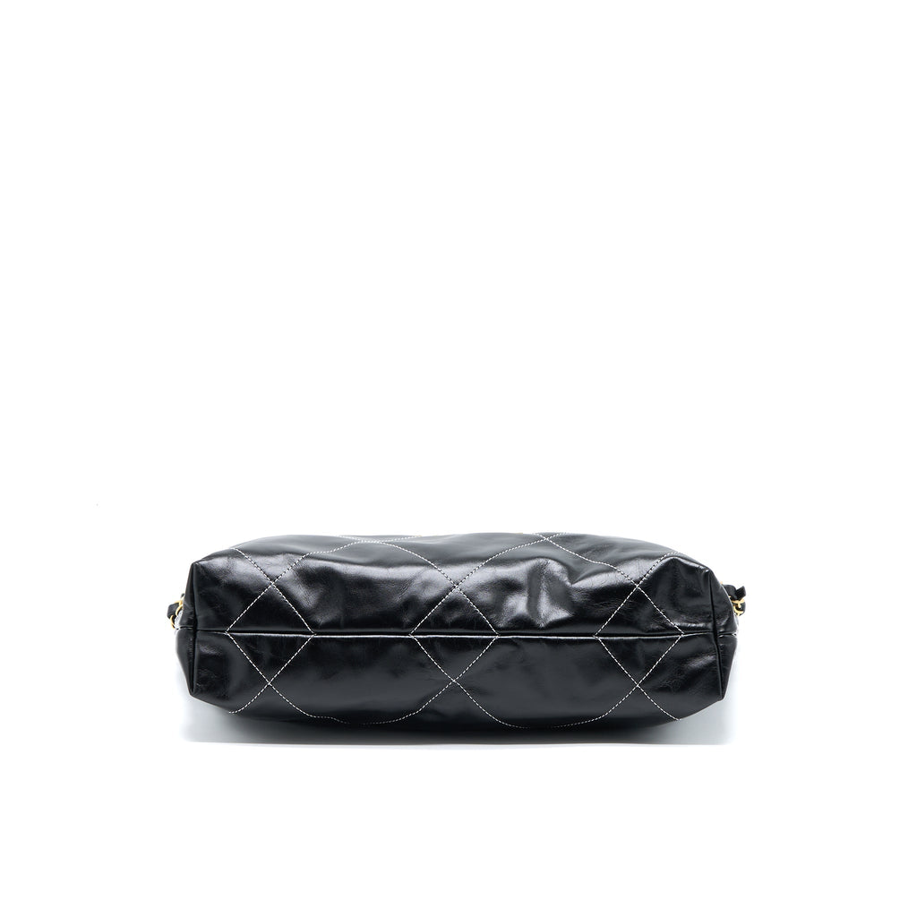 CHANEL SMALL 22 BAG SHINY CALFSKIN BLACK GHW (MICROCHIP)