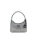 PRADA RE-EDITION 2000 CRYSTAL HOBO BAG NYLON/LEATHER BLACK SHW