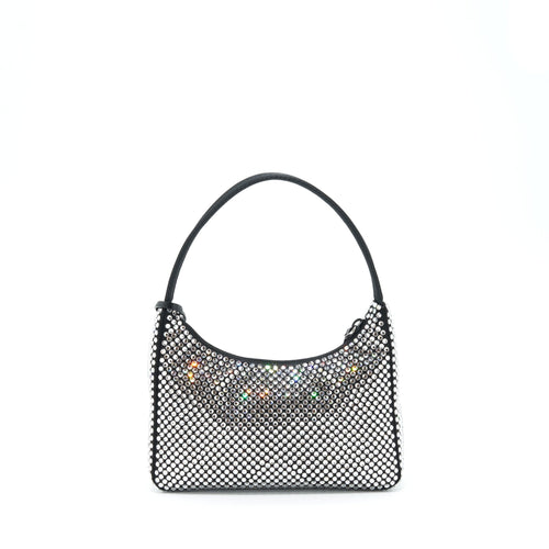 PRADA RE-EDITION 2000 CRYSTAL HOBO BAG NYLON/LEATHER BLACK SHW