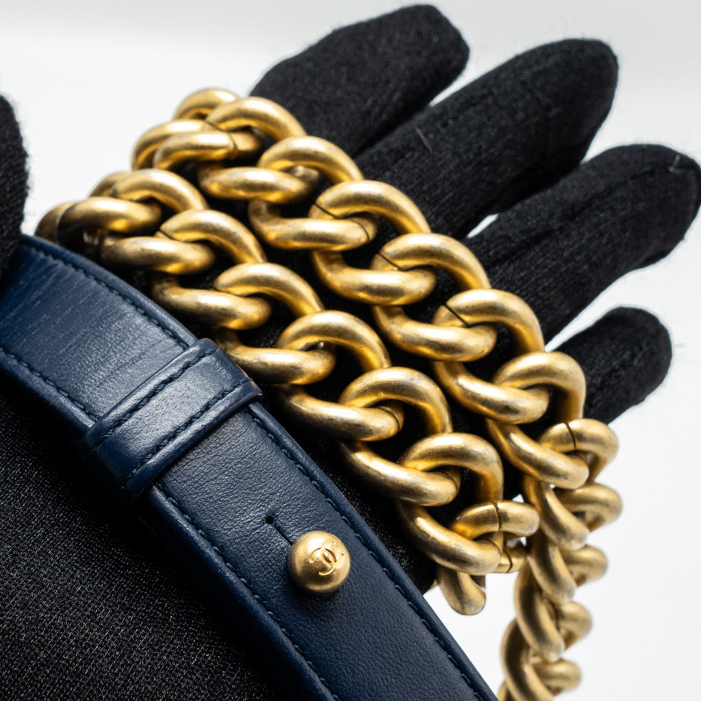 CHANEL MEDIUM BOY BAG LAMBSKIN DARK BLUE GHW