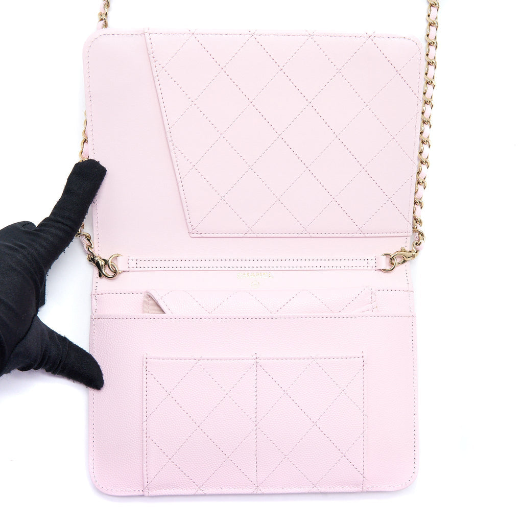 CHANEL 2 IN 1 WALLET ON CHAIN CAVIAR LIGHT PINK LGHW