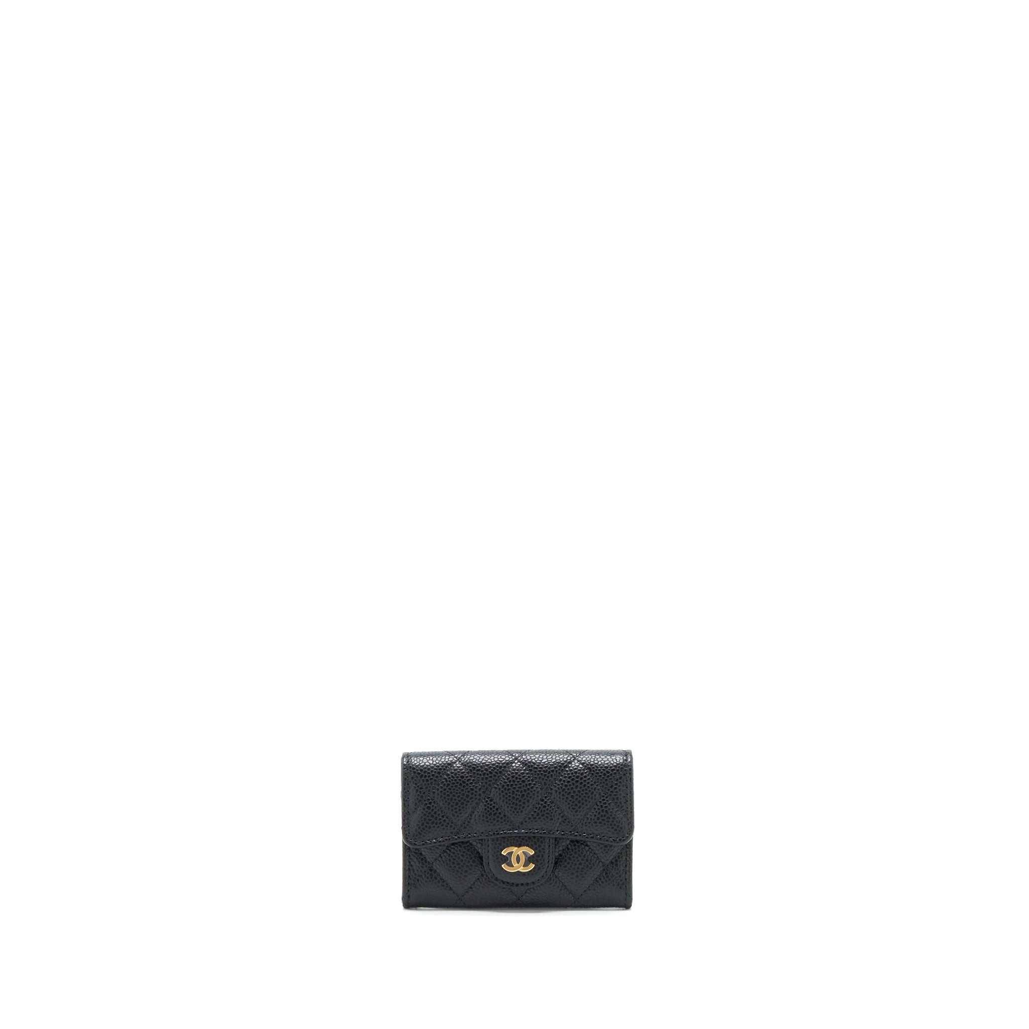 CHANEL CLASSIC MINI FLAP CARD HOLDER CAVIAR BLACK LGHW