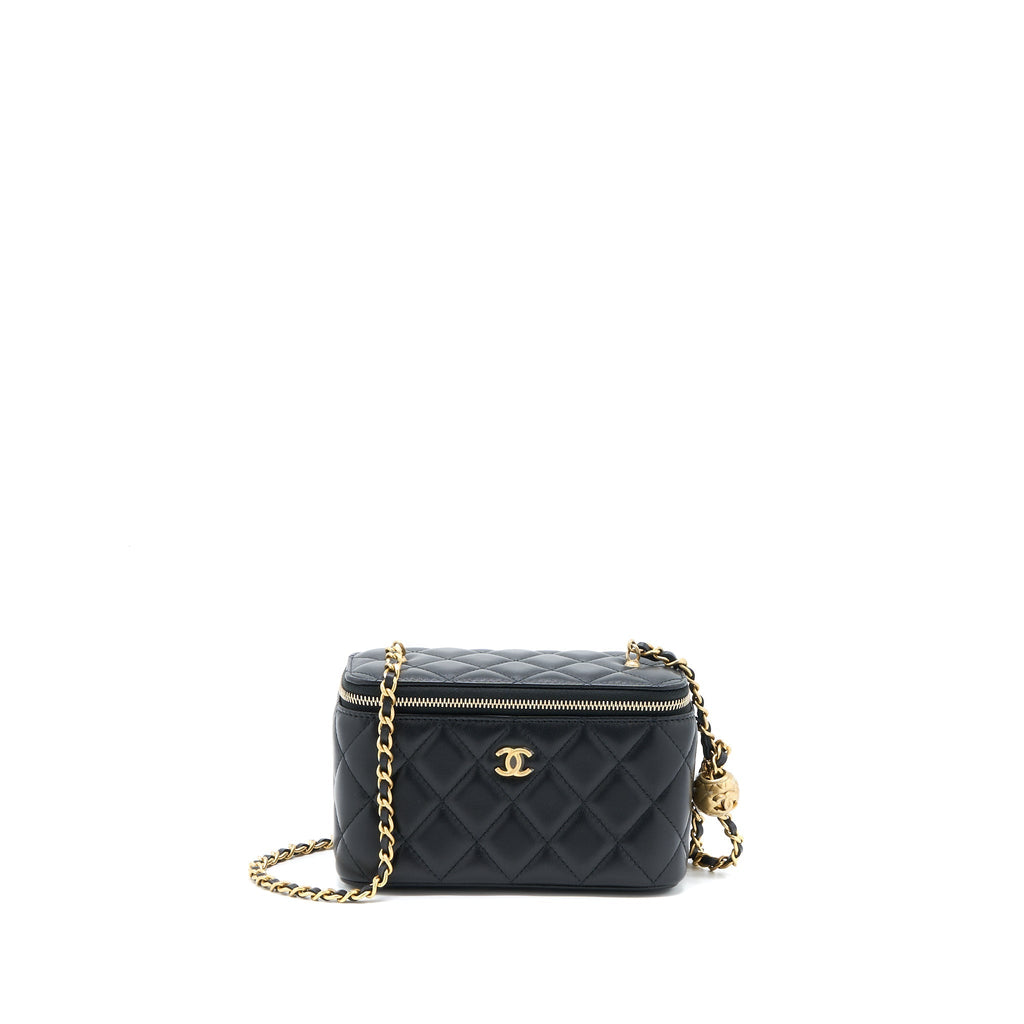 CHANEL 22A PEARL CRUSH LONG VANITY WITH CHAIN LAMBSKIN BLACK BRUSHED GHW (MICROCHIP)