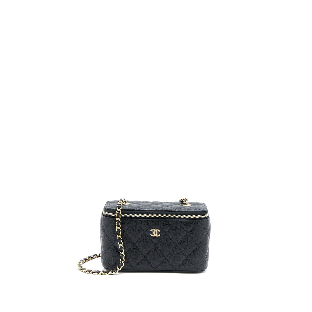 CHANEL LONG VANITY WITH CHAIN CAVIAR BLACK LGHW (MICROCHIP)