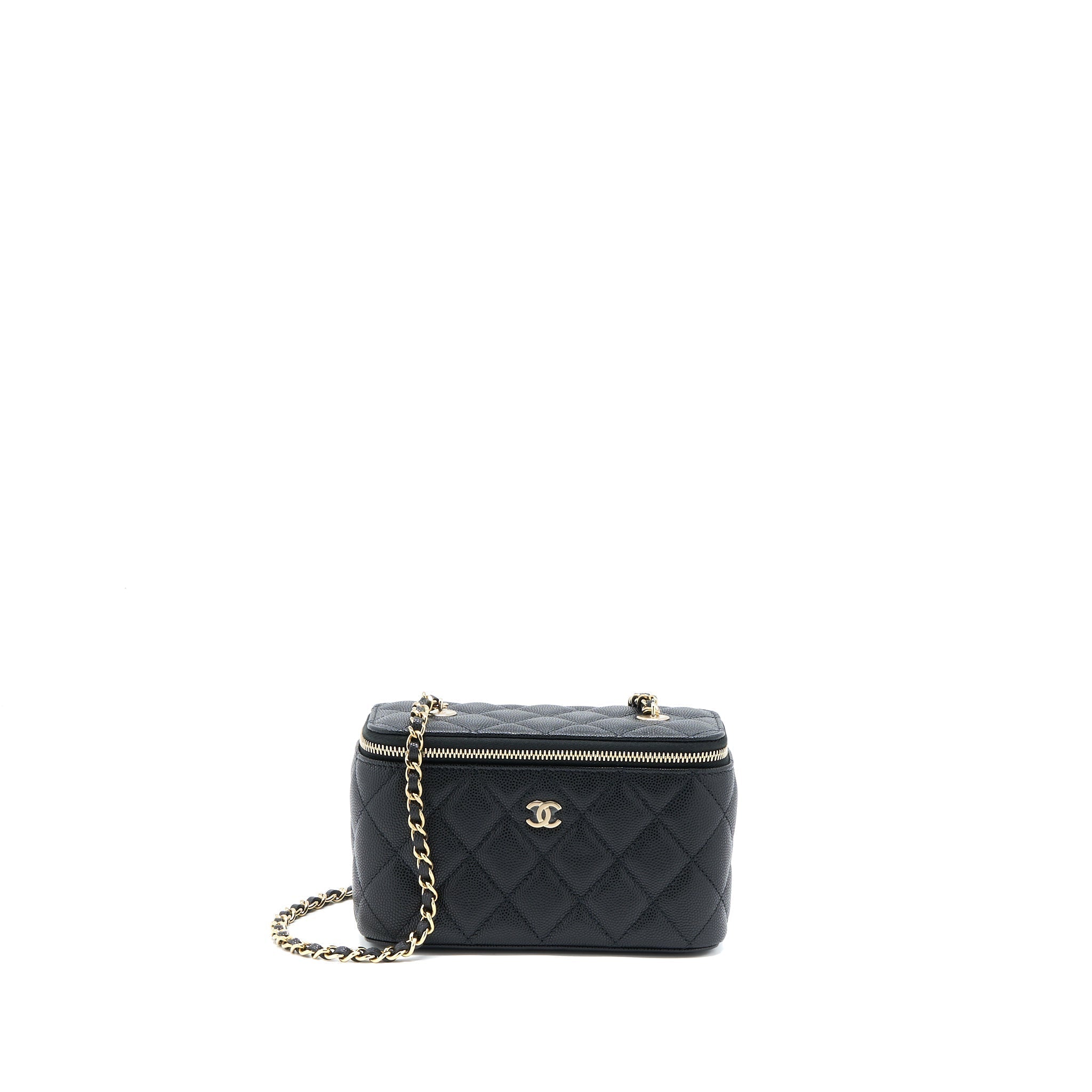 CHANEL LONG VANITY WITH CHAIN CAVIAR BLACK LGHW (MICROCHIP)