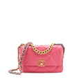 CHANEL SMALL 19 FLAP BAG GOATSKIN PINK WITH GOLD/SILVER HARDWARE
