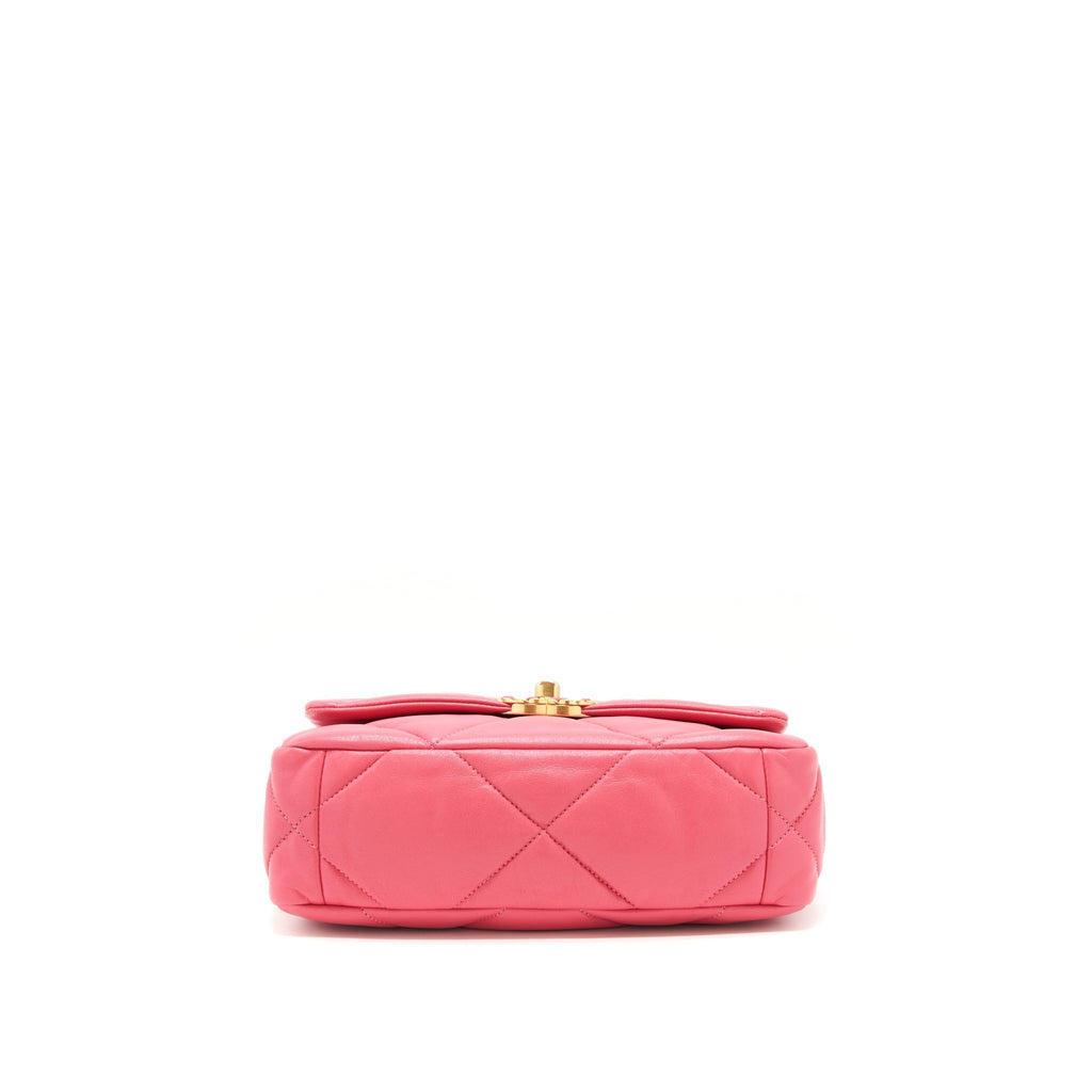 CHANEL SMALL 19 FLAP BAG GOATSKIN PINK WITH GOLD/SILVER HARDWARE