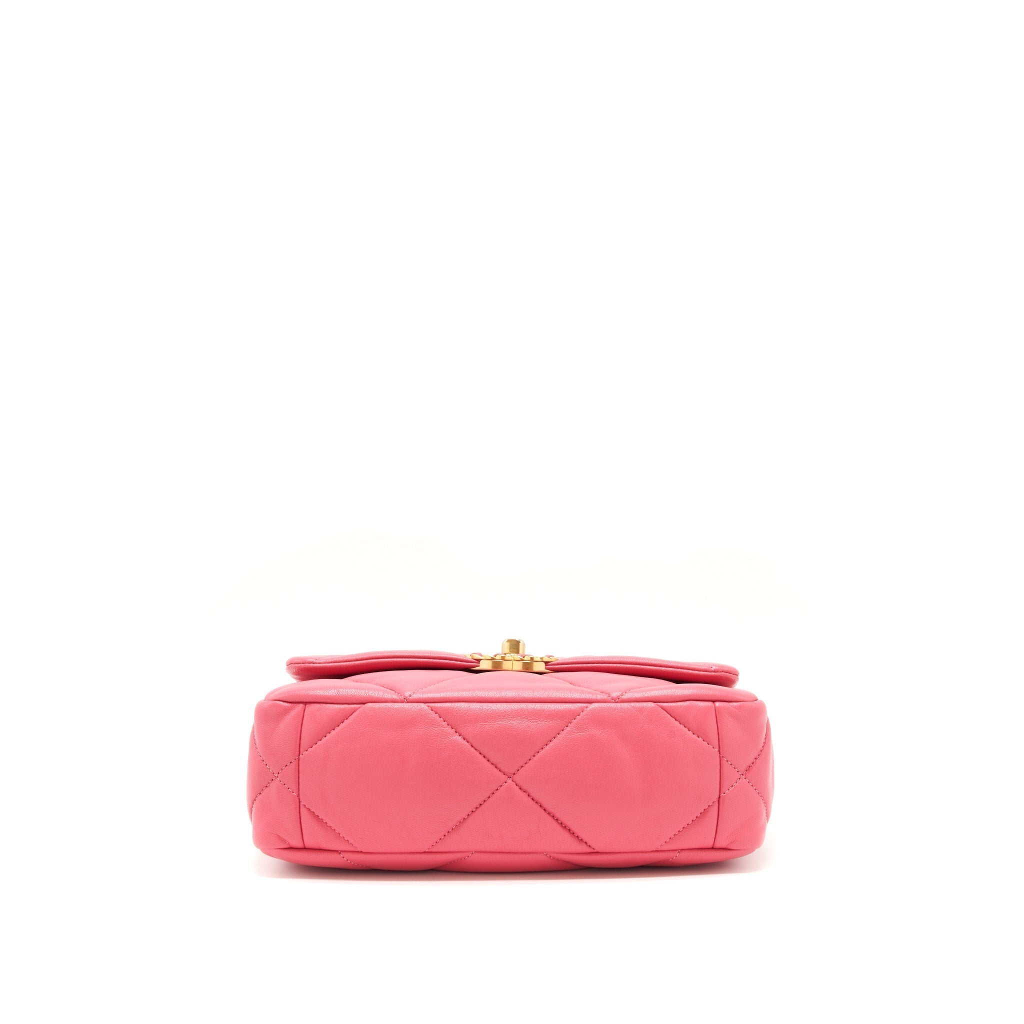 CHANEL SMALL 19 FLAP BAG GOATSKIN PINK WITH GOLD/SILVER HARDWARE