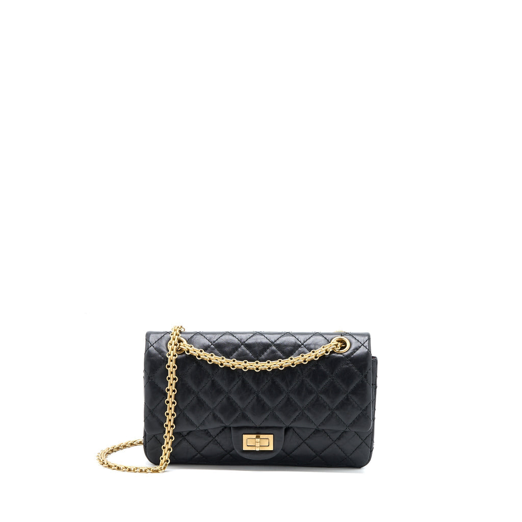 CHANEL SMALL 2.55 REISSUE FLAP BAG AGED CALFSKIN BLACK GHW