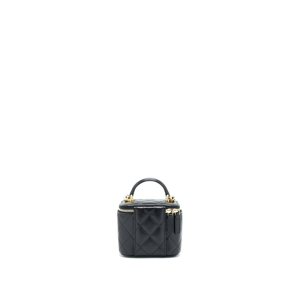 CHANEL SMALL HANDLE VANITY WITH CHAIN  LAMBSKIN BLACK GHW