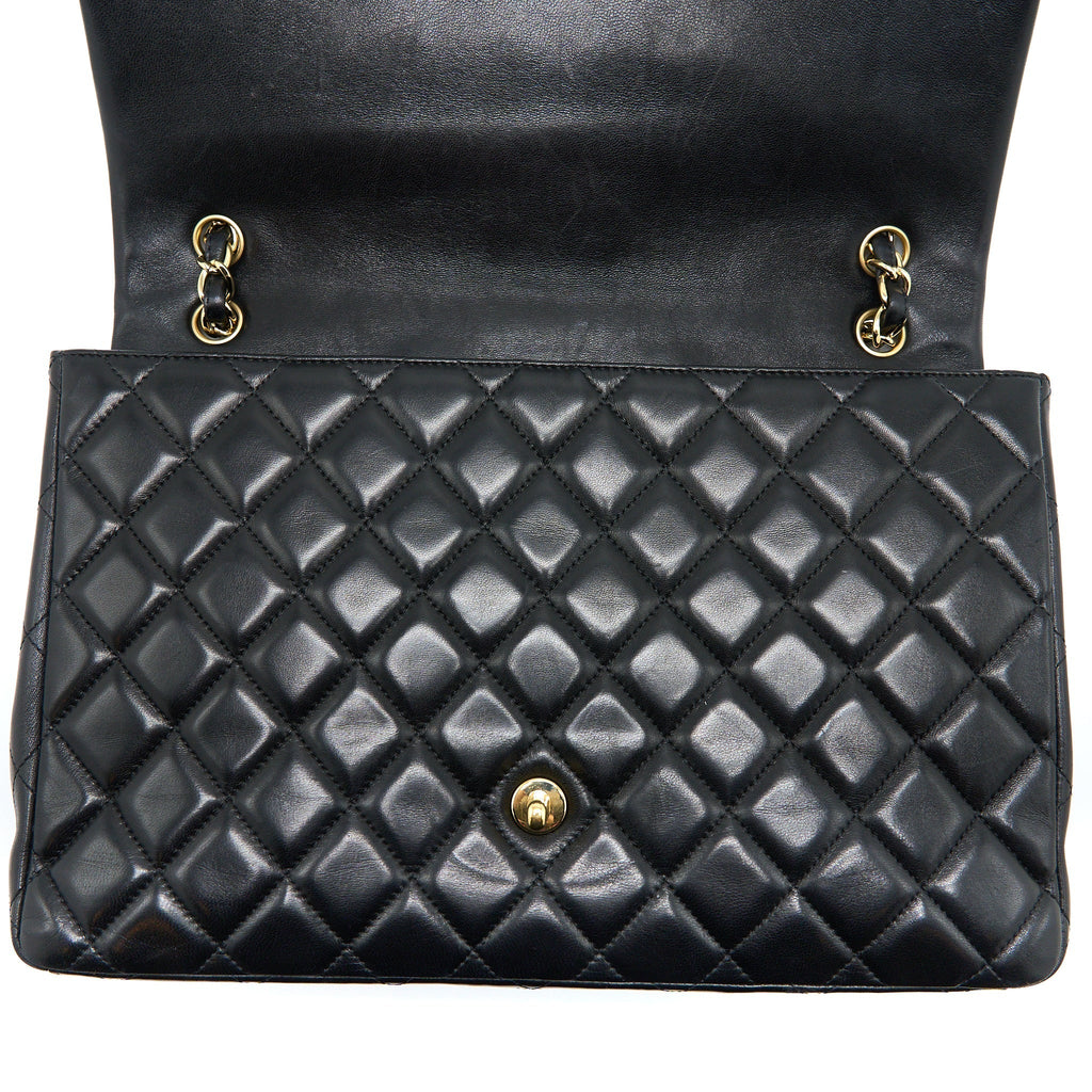CHANEL MAXI SINGLE FLAP BAG LAMBSKIN BLACK GHW