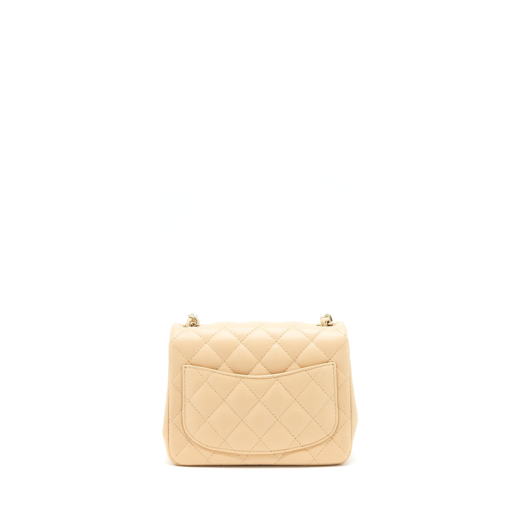CHANEL 22C MINI SQUARE FLAP BAG LAMBSKIN BEIGE LGHW(MICROCHIP)