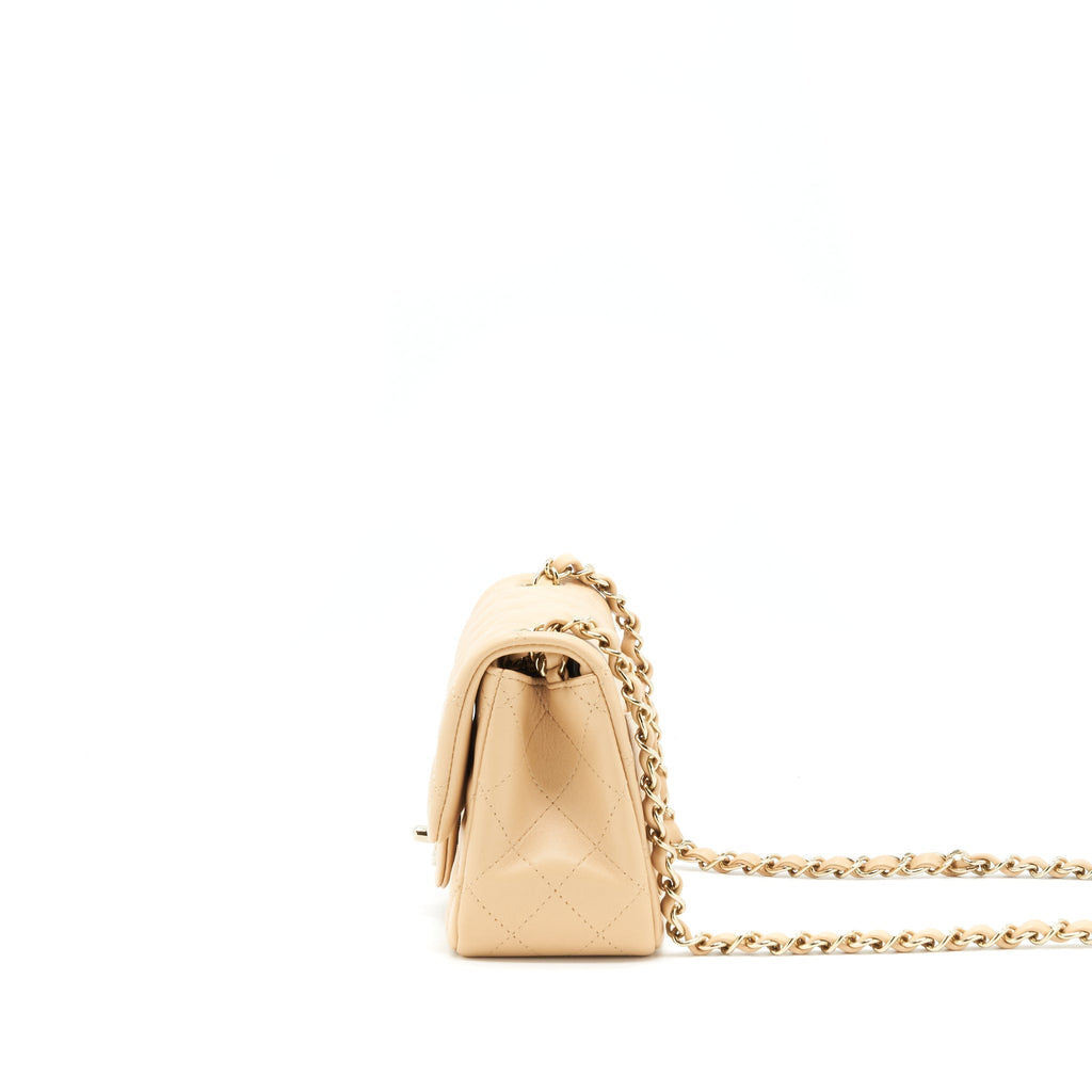 CHANEL 22C MINI SQUARE FLAP BAG LAMBSKIN BEIGE LGHW(MICROCHIP)