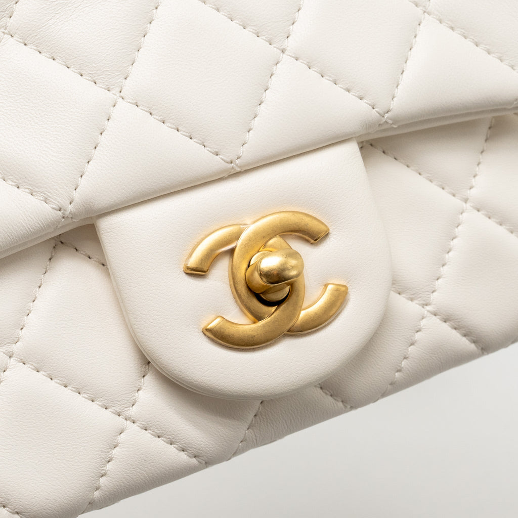 CHANEL PEARL CRUSH MINI SQUARE LAMBSKIN WHITE GHW (MICROCHIP)