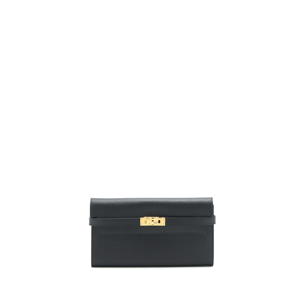 Hermes classic Kelly long wallet Epsom Black GHW