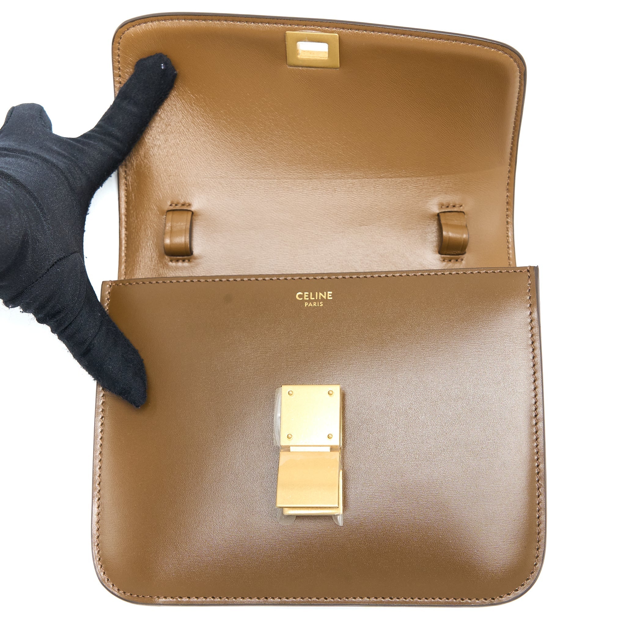 CELINE TEEN CLASSIC BAG IN BOX CALFSKIN CAMEL GHW