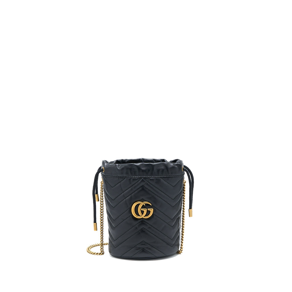 GUCCI GG MARMONT MINI BUCKET BLACK GHW