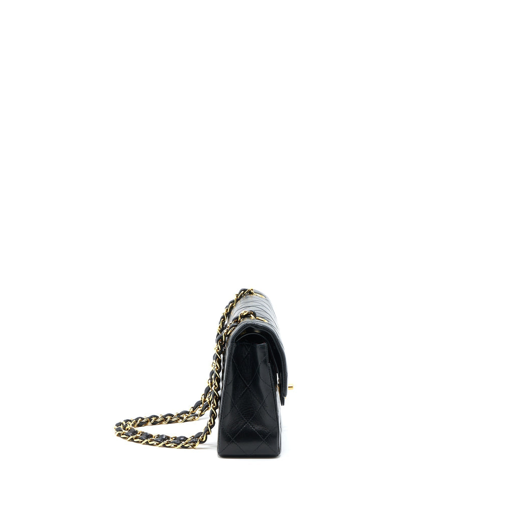 CHANEL VINTAGE SMALL CLASSIC DOUBLE FLAP BAG LAMBSKIN BLACK GHW