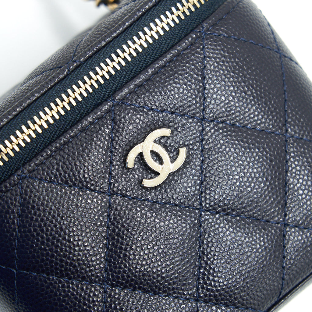 CHANEL SMALL VANITY WITH CHAIN NAVY BLUE WITH LGHW