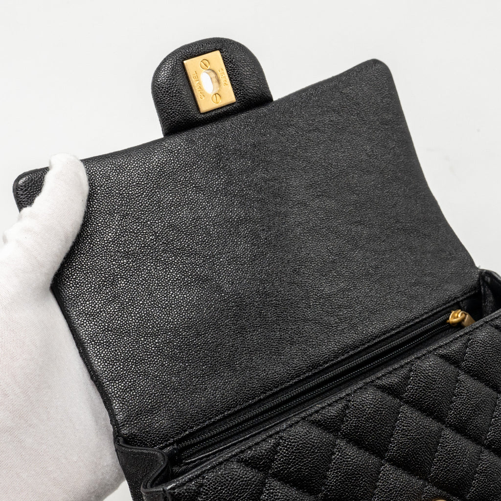 CHANEL TOP HANDLE MINI RECTANGULAR FLAP BAG CAVIAR BLACK GHW